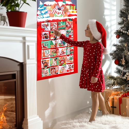 HOWAF Hund Adventskalender zum Befüllen, Hund Weihnachtskalender 2025 Advent Calendar zum Aufhängen aus Stoff für Weihnachtsdeko, mit 24 Taschen 10x10cm