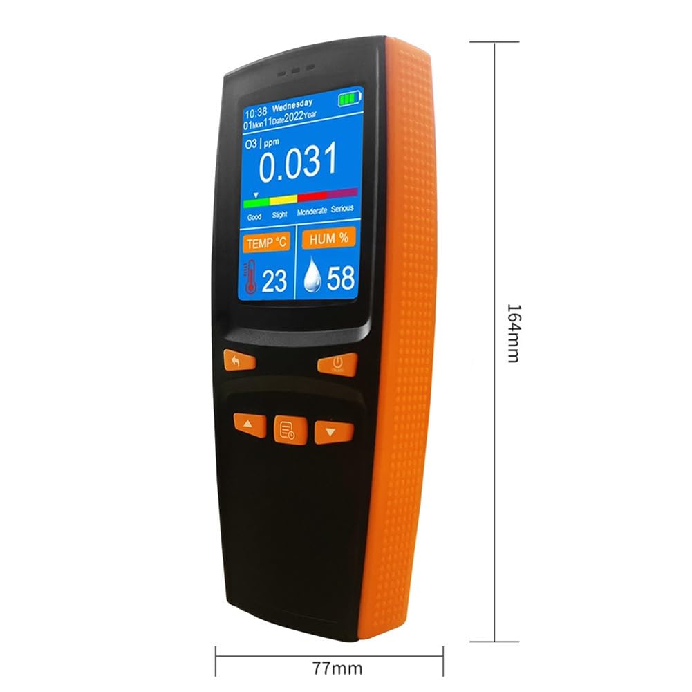 Rilevatore misuratore di ozono in tempo reale, analizzatore di ozono portatile con rilevamento di temperatura e umidità, misuratore di ozono con sensore intelligente portatile, schermo LCD da 2,8"