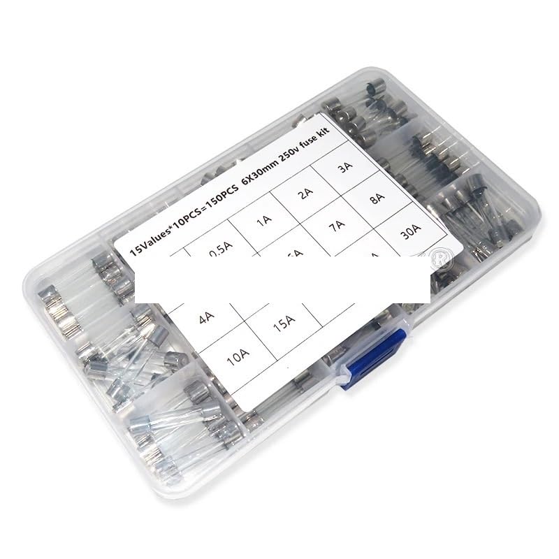150PCS-15Kinds 6 * 30 Fast-Blow Glass Tube Fuses Car Glass Tube Fuses Assorted Kit 6X30 with Box Fusiveis 0.1A-30A Household Fuses