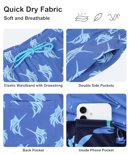 Image of Mens Swim Trunks with Compression Liner 2 in 1 Quick Dry Swimming Shorts Swimwear Bathing Suits with Pockets