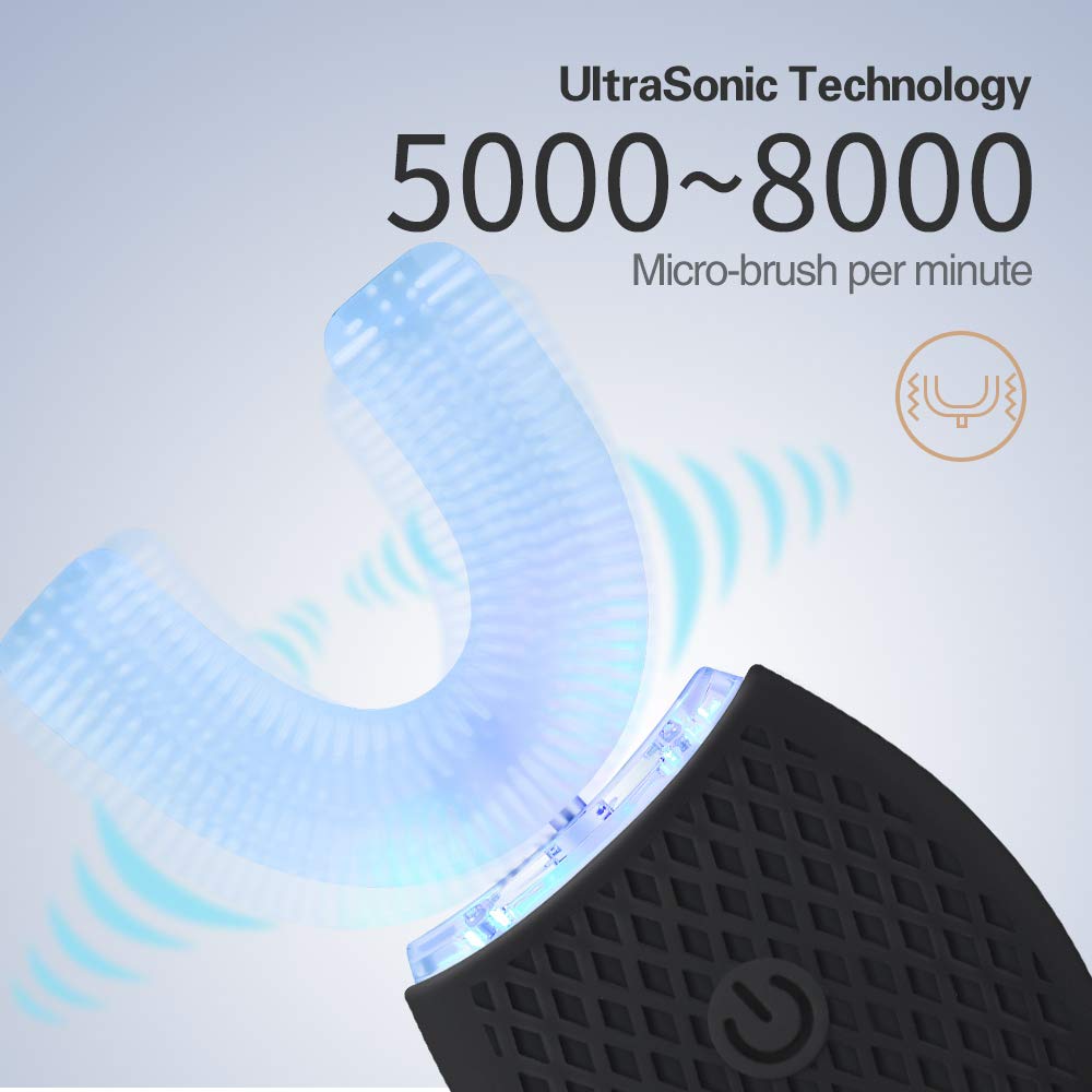 Ultrasonic Electric Toothbrush, 360° Auto Toothbrush, Sonic Teeth Whitening Brush for Adults with Wireless Charging (Black) - Image 3