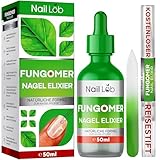 NAIL LAB Fungomer Nagel-Elixier - Repariert beschädigte und verfärbte Nägel - 50ml - Enthält Teebaumöl, Geeignet für Finger- und Zehennägel Extra Stark - Kostenloser 3ml Nagelstift + Nagelfeile