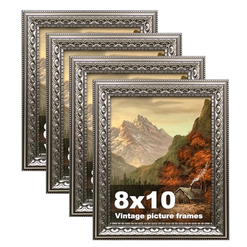 Image of 8x10 Vintage Picture Frames, Antique Picture Frames,Ornate Frames for Wall Decor,4 Pack,Silver