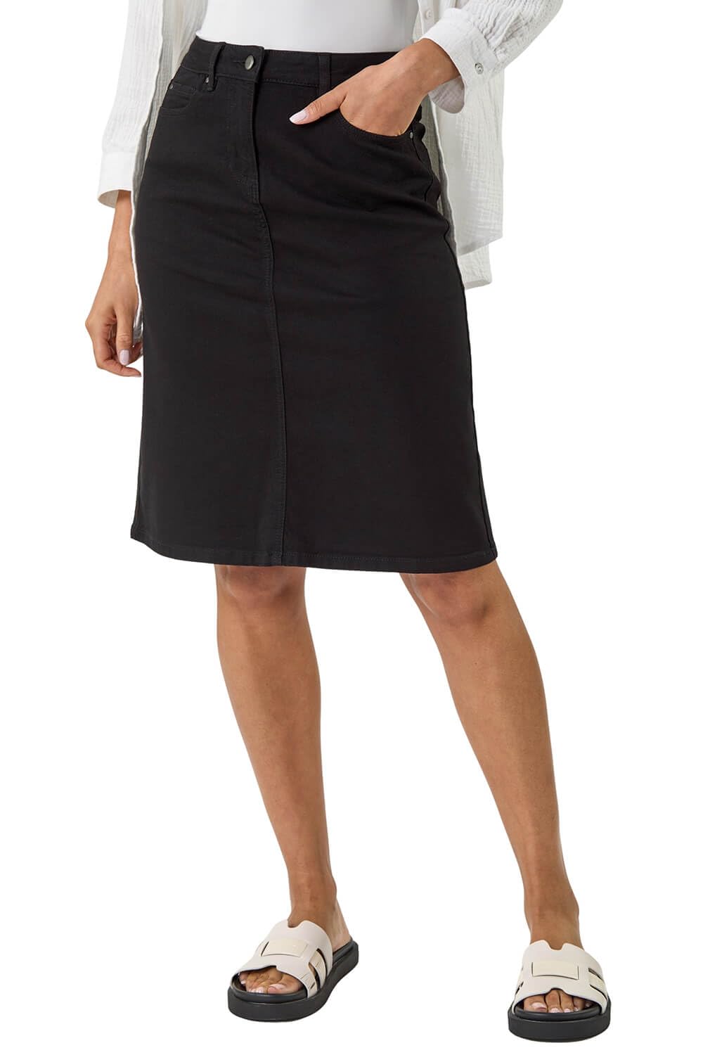 Denim Skirt Business Casual Black Pencil Skirt Stretch Washed