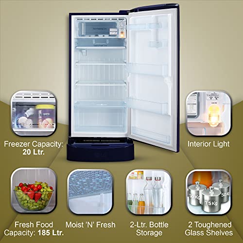 Image of LG 205 L 5 Star Inverter Direct-Cool Single Door Refrigerator Appliance (GL-D221ABEU, Blue Euphoria, Base stand with drawer)