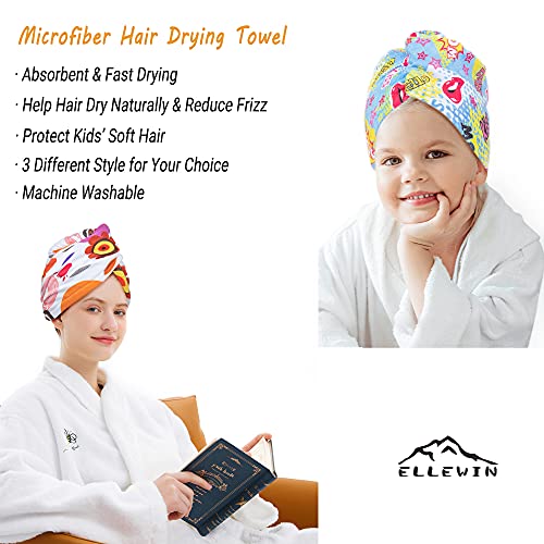 Ellewin Microfiber Hair Drying Towels For Kids, 3 Pack Unicorn Wet Hair Towel Wrap Turban For Girls Children Women, Quick Dry Twisty Hair Towels Wrap For Curly Long Thick Hair Anti Frizz #TOP1
