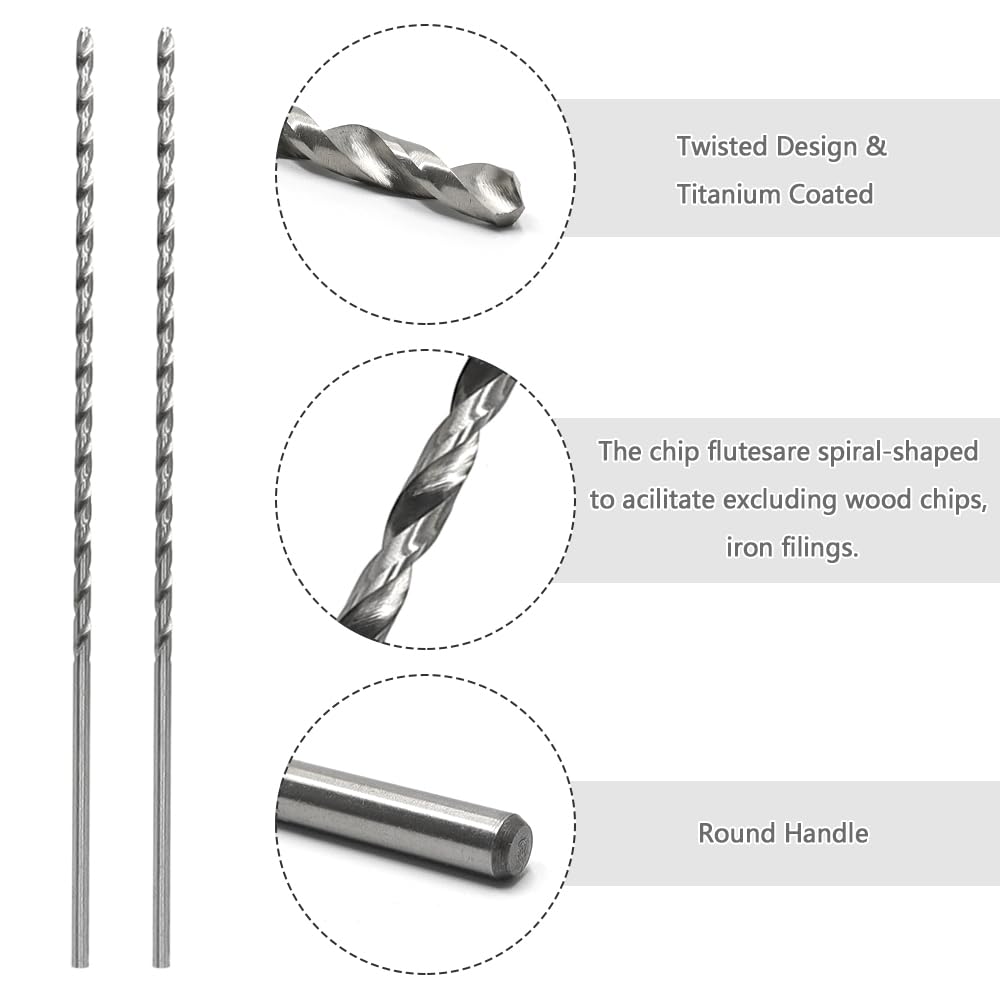 Punte da trapano lunghe da 3 mm, 200 mm, in acciaio al carbonio ad alto tenore di carbonio, accessori per trapano per legno, plastica e alluminio, 2 pezzi (argento)