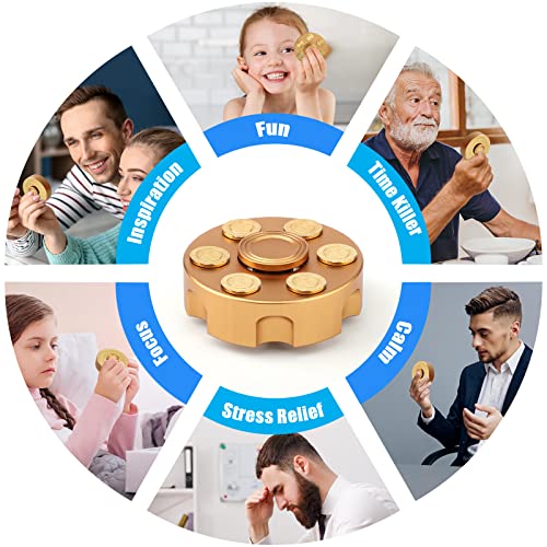 Cool Fidget Spinner Toy for Adults Kids Portable Alloy Fidget Cube for Boy Men Metallic Hand Spinning Brain Development Toy Gift for Party Favors (Gold) - Image 4