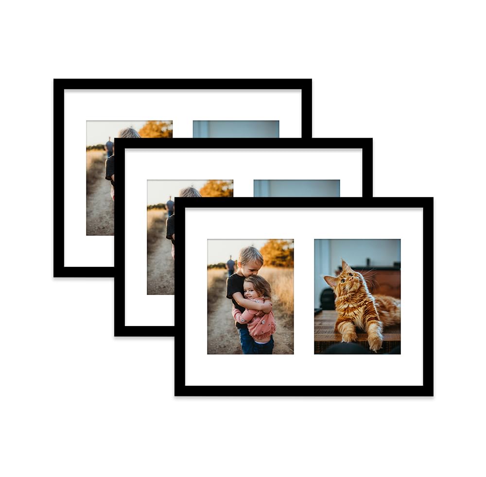 Black Multi Photo Frame - Holds 2 x 8x6 Pictures, Family Collage Picture Frame for Wall Display, 16x12 Frame size, Set of 3