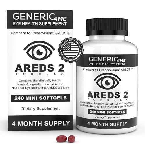 Generic4ME AREDS 2 SoftGels 500 mg Vitamin C 400 IU Vitamin E 10 mg Lutein 2 mg Zeaxanthin 80 mg Zinc 2 mg Copper - Supports Eye Health - 240 Mini SoftGels (Four Month Supply)