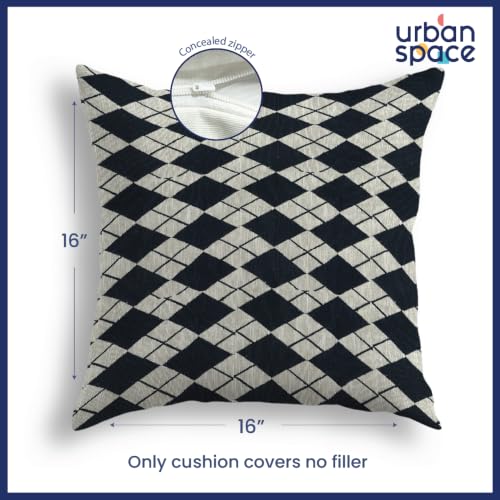 Image of Urban Space Decorative Cotton Cushion Cover Set of 3, 16 Inch X 16 Inch Cushion Covers for Sofa, Bedroom, Living Room (Black Diamond and Grey Diamond, Cushion Cover 40Cm X 40Cm, Set of 3)