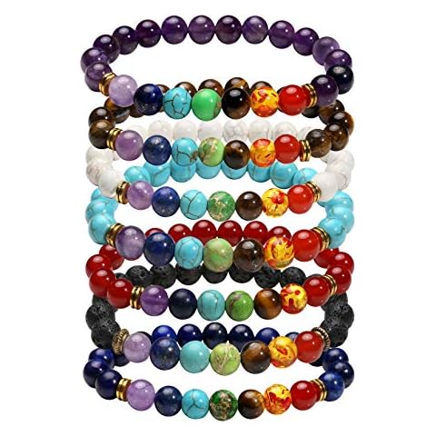 JJDreams 7 Chakra Reiki Healing Crystal Stretch Bracelets Natural Lava Rock stone Yoga Beads Bracelet (7pcs) Cover