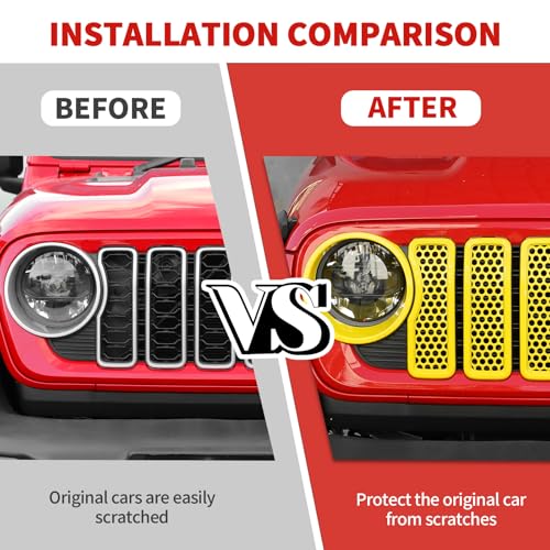 Image of 9PCS Headlight Cover & Front Grill Mesh Inserts Compatible with Jeep Wrangler JL JLU 2024+, NOT FIT JL Sport /Sport S (Yellow)