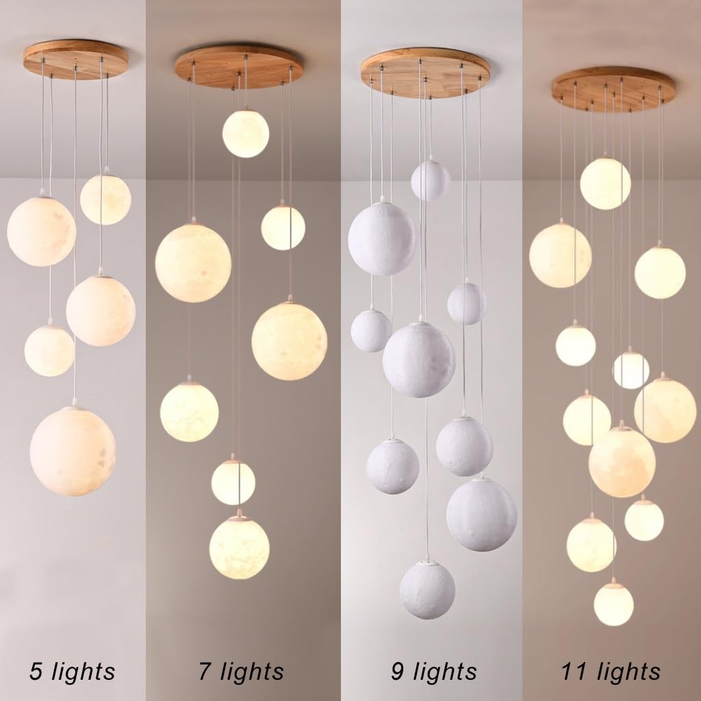 Sospensione Moderno La Spia Lampada A Sospensione Della Scala Lunare E27 Per Soffitti Ad Alta Modifica Lampadari A Soffitto In Legno Light Plapshade Per Scale, Sala Da Pranzo Soggiorno Foyers(11