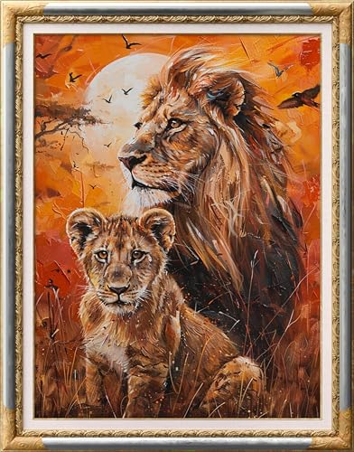 Image of Leczany Cross Stitch Stamped Kits for Adults Beginners Patterns Craft Kit Needlepoint Full Range of DIY Embroidery Kits Starter 11CT 3 Strands | The Lion King and the Young 17.7x23.6 inches