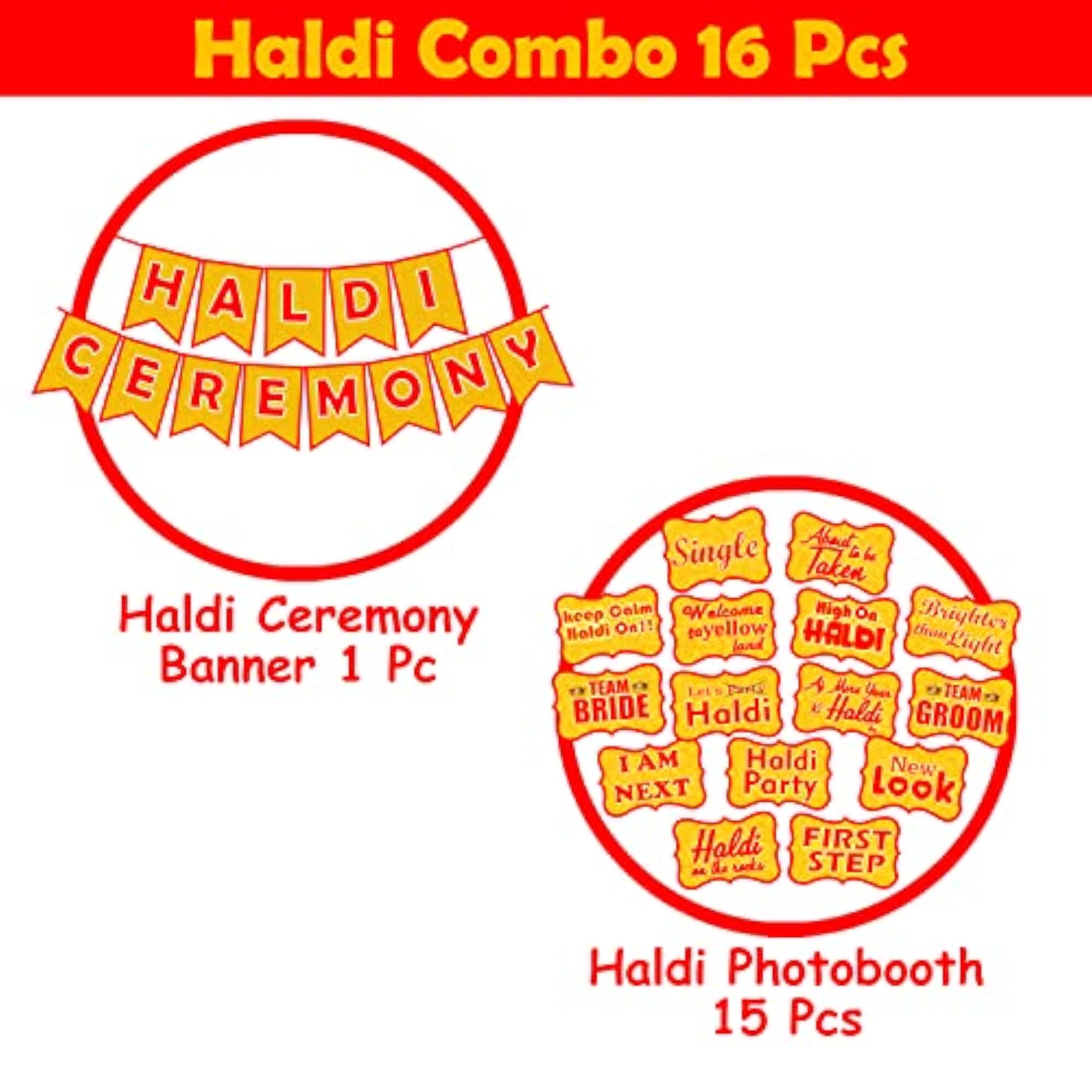 Haldi Decoration Items for Marriage - 16 Pcs Banner and Props