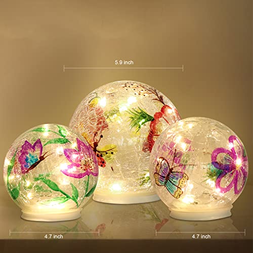 Phitric Spring Decorations For Home, 3 Pack Cracked Glass Ball Lights Spring Decor With Timer, Upgraded Weatherproof Warm White Led Lights For Living Room Fireplace Table Indoor Outdoor, Mom Gifts #TOP4