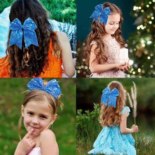 Pinza de pelo con moño grande de lentejuelas azul 7 pulg miniatura 3