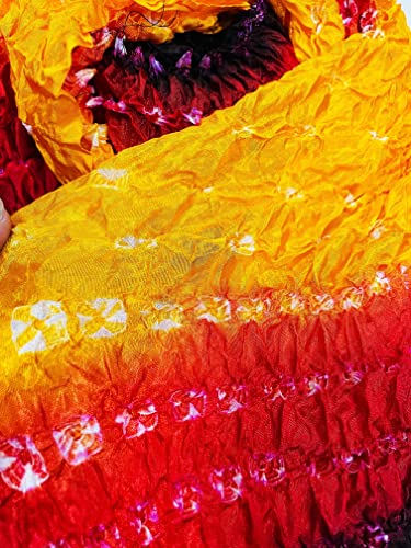 Image of PK HUB Women's Jaipuri Rajasthani Bandhani Dupatta | Art Silk Bandhej Dupatta with Gota Patti Work & Tassels (Free size)