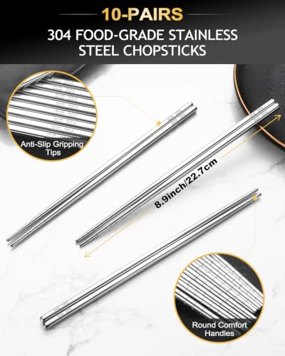 [AC] $7.49* | 10-Pair Lazycorner 304 Stainless Steel Chopsticks w/ Non-Slip Textured Tips - image 2
