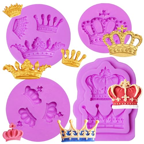 4 Pieces Crown Silicone Fondant Molds, 3D Crown Candy Baking Molds, Princess Crown Cake Decoration...