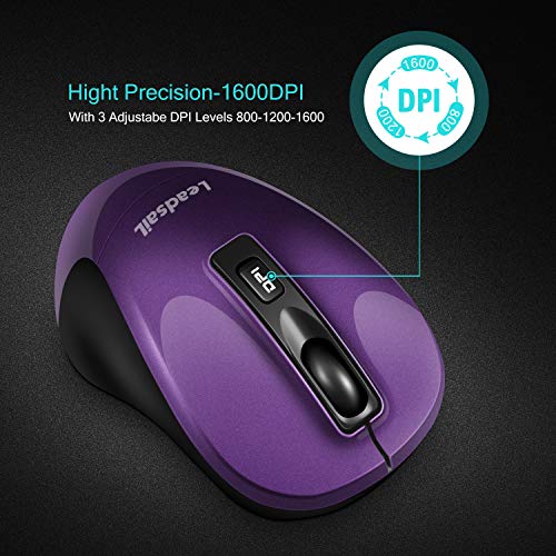 Leadsail Wireless Computer Mouse, 2.4G Portable Slim Cordless Mouse Less Noise For Laptop Optical Mouse With 4 Buttons, Aa Battery Used, Usb Mouse For Laptop, Desktop, Macbook #TOP3