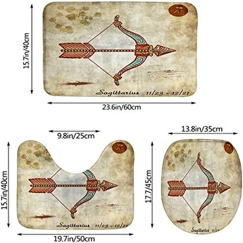 Badezimmerteppich-Set, 3-teilig, Boho-Stil, Schütze und Symbole, Vintage-Muster, digital, waschbare Badteppiche, rutschfest, mit Rückenpolster, Konturteppich und Toilettendeckelbezug – Bild 3