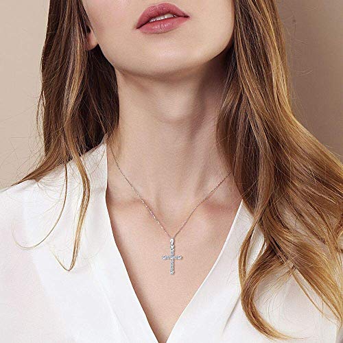 Carleen Cross Necklace For Women Yellow Gold Plated Sterling Silver Cubic Zirconia CZ Simulated Diamond Cross Crucifix Pendant Necklace Jewelry Easter Gift for Women, 18" Silver Chain Nice Gifts Jewelry Box2