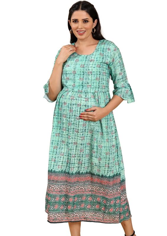 Image of RITIJYA Zipless Feeding Kurta Dress for Women | Maternity Nursing Kurti, No-Zip Easy Access | Extra Pleats Pre to Post Pregnancy | Quick-Dry Fabric | S-4XL