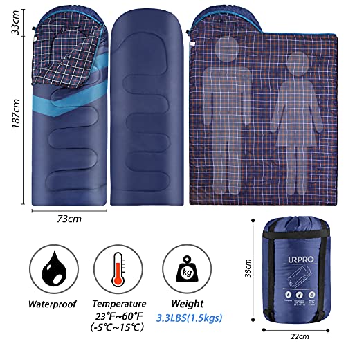 Saco de dormir URPRO azul para 1 persona, 3-4 estaciones, resistente al agua, ligero y portátil con bolsa de compresión miniatura 2