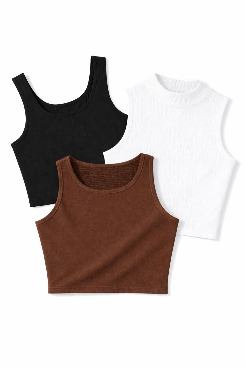 Toochki Tops for Women Crop Top for Women's Tank Activewear Tee Sports Casual Round, Square, High Neck Cotton Camisole Pack of 3-picture-17
