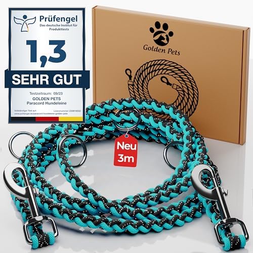 Testnote: Sehr gut - Hundeleine reflektierend I 3m, verstellbar, wetterfest & reißfest bis 250 kg I Paracord Führleine, Umhängeleine I kleine - große Hunde