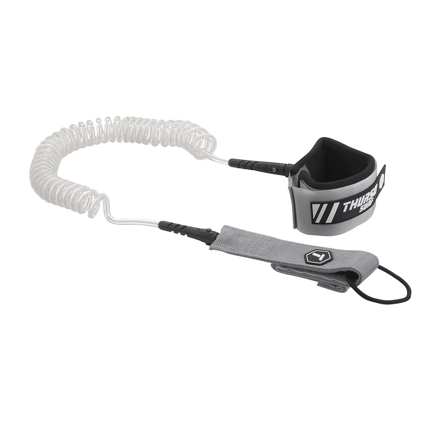 THURSO SURF Premium Stainless Steel Coiled Leash 10 ft – 7mm, Double Stainless Steel Swivel, Anti-Rust, Comfortable Padded Neoprene Cuff, Lightweight SUP Leash (Slate)