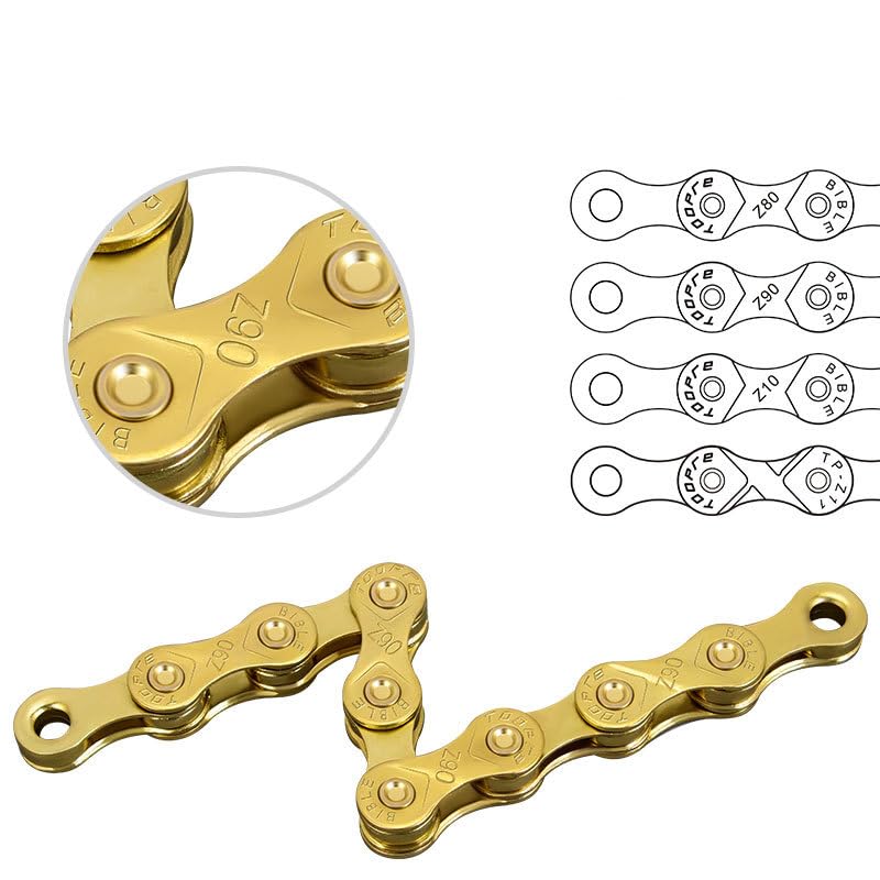 Cadena De Bicicleta Cadena MTB bicicleta de carretera 1 velocidad 8 9 10 11 S cadena de velocidad Variable cadena antioxidante galvanizada en oro 116 eslabones Cadena Bicicleta(12-Speed Gold)