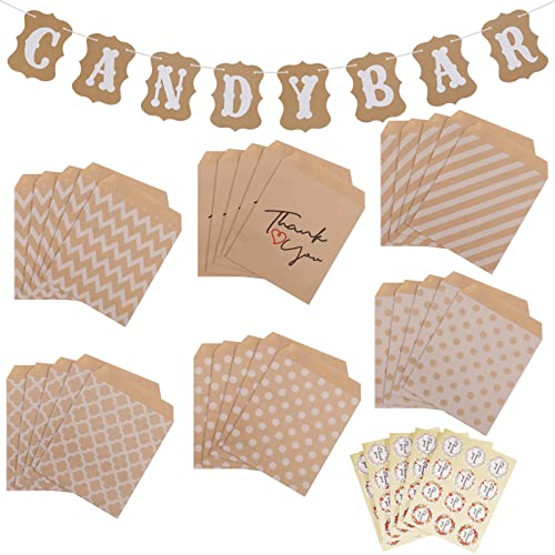 Lot de 55 sacs en papier à bonbons - Lot de 54 sacs à bonbons - 60 autocollants avec guirlandes de bar à bonbons pour bricolage - Cadeau de mariage, fête, anniversaire, buffet barbecue - Noël Cover