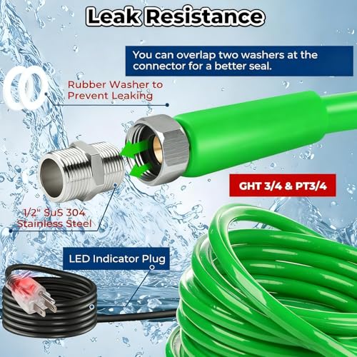 Image of 30FT Heated Water Hose for RV Drinking Water, -45F Freeze Protection & Antifreeze Garden Hose, Lead /BPA Free, with Self-Regulating Heater, 3 /4 inch Adapter & glowing plug for RV, Camper, Home Winter