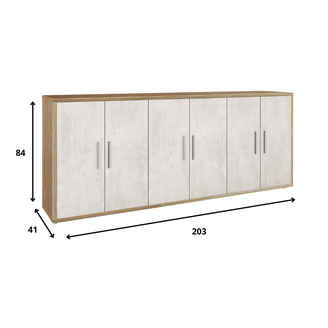 Sarmog Mobile 6 Ante, Madia Soggiorno Moderna, Mobile Ingresso, Mobile TV Soggiorno, 3 Piani Regolabili Removibili, Made in Italy, Kit 84x203x41 cm, Noce Stelvio/Ossido Bianco