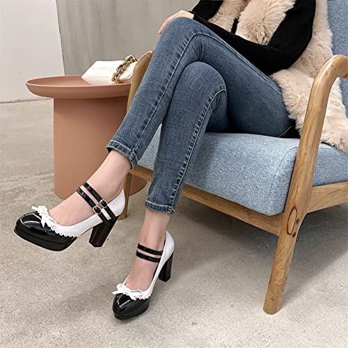 Image of MEOTINA Cute Bow Heels Mary Janes Shoes Women Dress Platform Strappy High Heels Kawaii Shoes