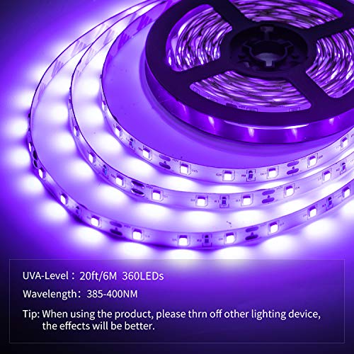 Image of 20ft LED Black Light Strip Kit, 12V Blacklight LED Strips, Touchable | 360 Units Led, Flexible Blacklights for Halloween, Bedroom, Glow Party, Fluorescent Decor, Indoor, Non-Waterproof