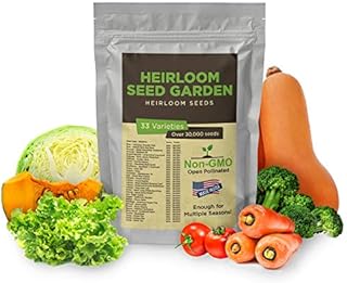 33 Variety Seed Bank Survival Gear 30,000 Premium Non-GMO Open Pollinated Heirloom Seeds Made in USA