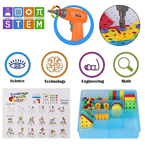 Creative Mosaic Drill Set, Drilling Toy with Screwdriver Tool, Trendy Bits Drill for Kids STEM Engineering Toys Puzzle, Toddler Drill Set Mosaic Design Building Blocks for 3 4 5 6 7 8 Year Olds