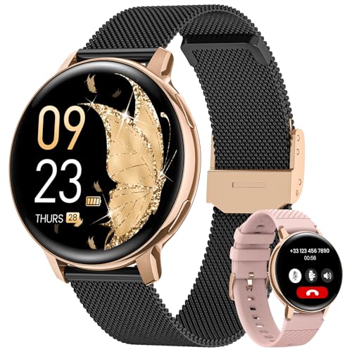 Sanorum Smartwatch Damen, 1,39\" HD Fitnessuhr mit Telefonfunktion, Menstruationszyklus, 120+ Sportmodi, 24H Pulsuhr SpO2, Schlafmonitor, Kalorien, Fitness Tracker Sportuhr iOS Android Roségold Schwarz Sanorum Smartwatch Damen, 1,39\" HD Fitnessuhr mit Telefonfunktion, Menstruationszyklus, 120+ Sportmodi, 24H Pulsuhr SpO2, Schlafmonitor, Kalorien, Fitness Tracker Sportuhr iOS Android Roségold Schwarz