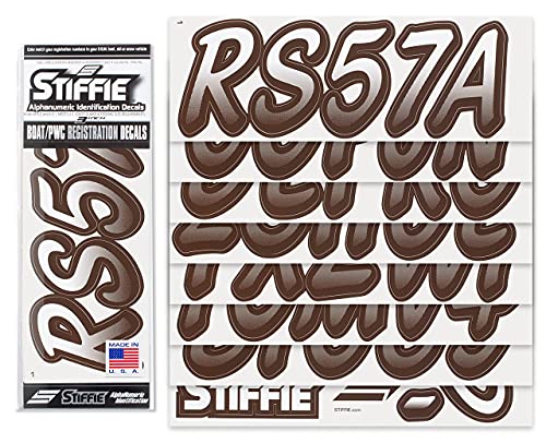 Image of STIFFIE Whipline White /Espresso Brown 3 inch Boat & PWC Registration Decals • Numbers Letters Stickers