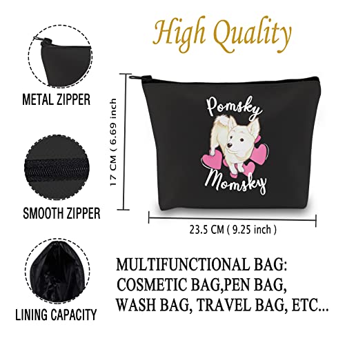 JXGZSO Pomsky Momsky Make-up-Tasche, Zwergspitz, Husky-Mix, Hundebesitzer, Geschenkidee für Hunde, Mutter, Pomsky, Pomsky Momsky B