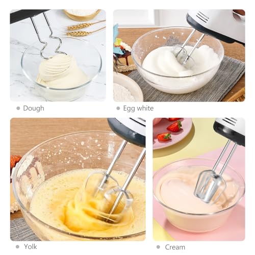 Image of Electric Hand mixer - 7 Adjustable Speed 180W Handheld Mixer Electric Whisk with 5 Stainless Steel Accessories, Turbo Boost /Self-Control Speed + Eject Button Food Beater for Cakes Eggs, Off-white