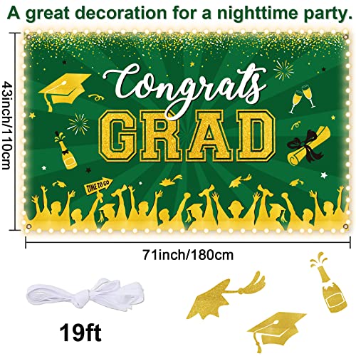 Image of Green Graduation Banner with Led-Light Strips Decor 71 inch x 43 inch Class of 2024 Graduation Backdrop Banner Congrats Grad Party Decorations for 2024 Graduation Party Background Supplies