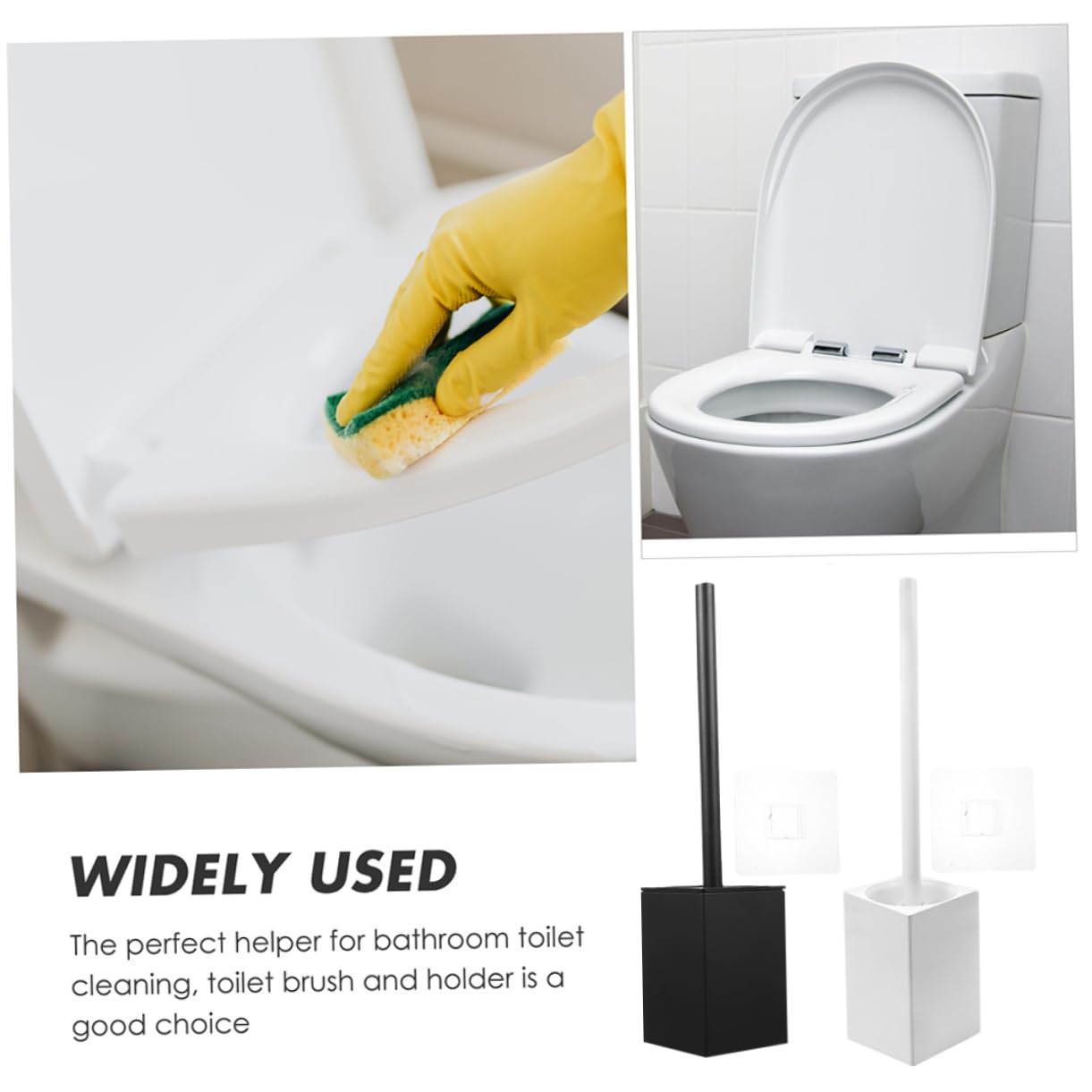 Escobilla de Baño y Soporte 2 Juegos Aluminio Plástico Limpieza WC | Montaje sin Perforación, Mango Largo Ergonómico, Cerdas Suaves para Hoteles y Baños Domésticos