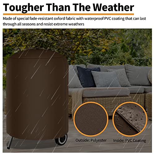 Nexcover Kettle Grill Cover | 26.5 Inch Charcoal Bbq Cover, Round Barbecue Cover, Fade & Rip Resistant Small Smoker Cover, Waterproof Heavy Duty Cover, Compatible For Weber 22" Charcoal Grill, Brown #TOP5