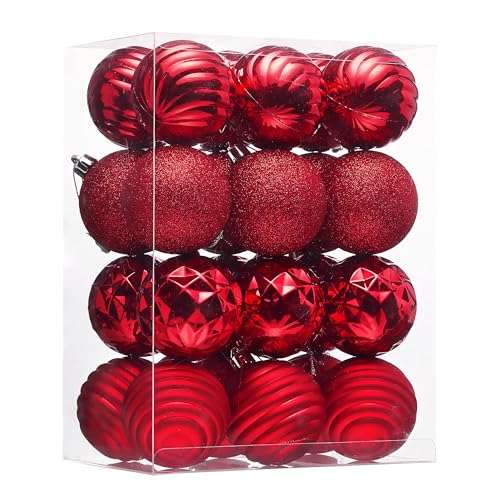 Juego de 24 adornos de Navidad rojos inastillables de 2.36 pulgadas para el árbol 2