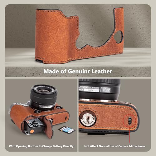 MUZIRI KINOKOO Fuji XT50 Case, Genuine Leather Protective Half Case Compatible for Fujifilm X-T50 Fuji XT50 Camera - Image 3